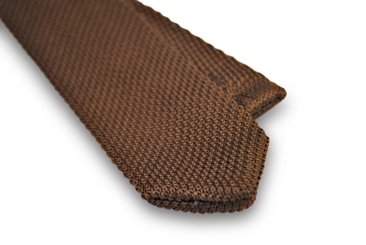 chocolate brown knitted tie with pointed end in standard 8cm width - Image 2