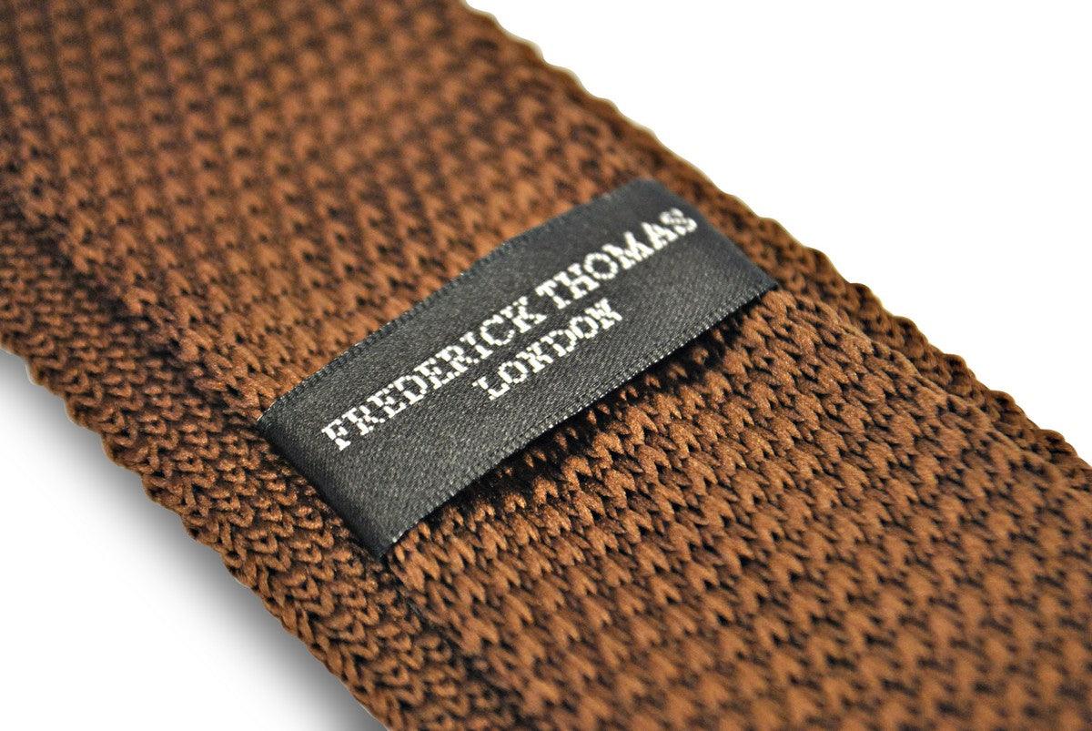 chocolate brown knitted tie with pointed end in standard 8cm width - Image 3