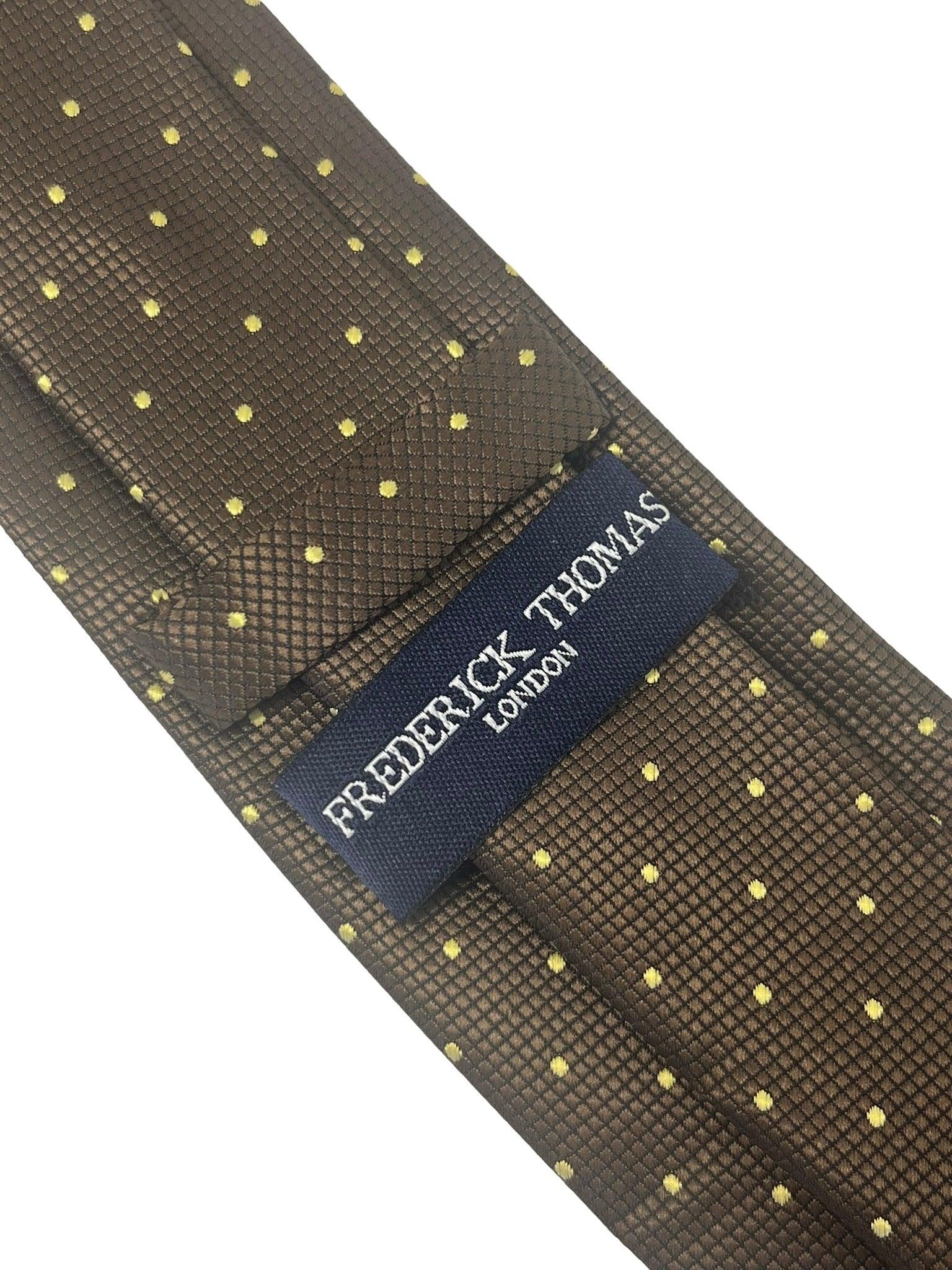 Chocolate coffee brown tie with light yellow pin spots in a subtle squared pattern - Image 5