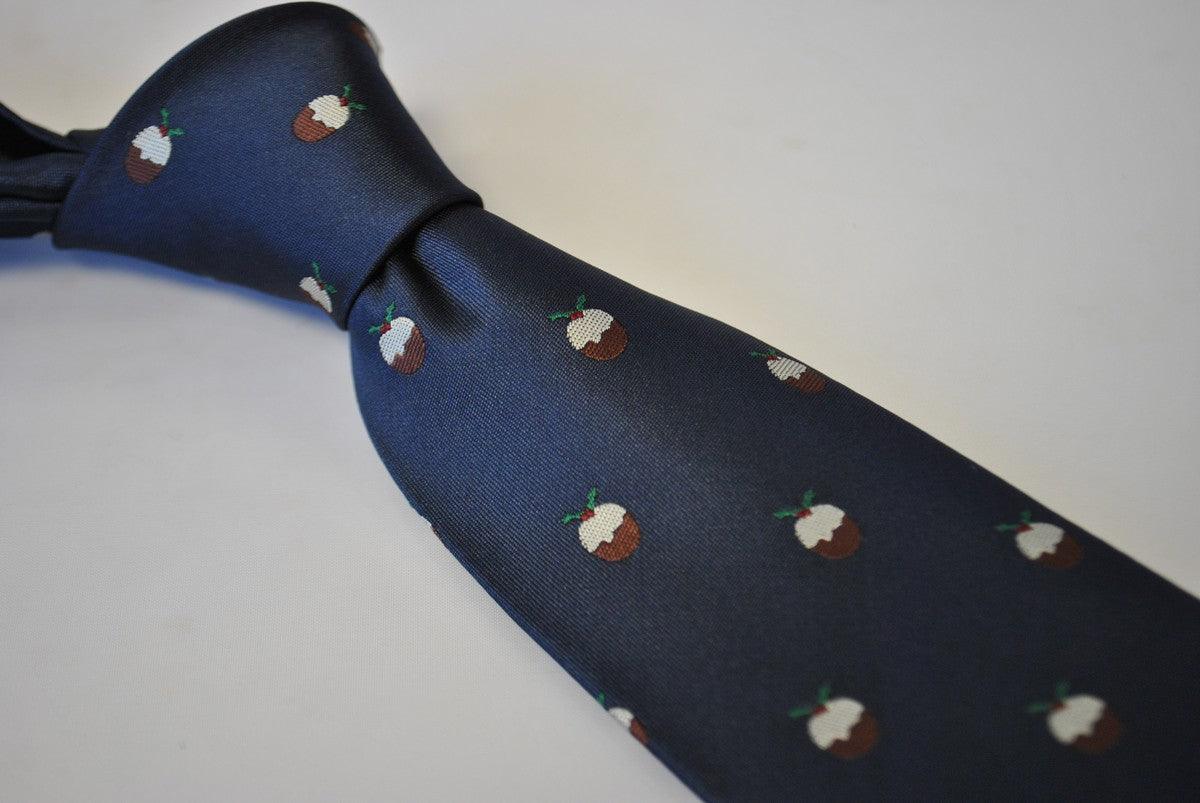 christmas range - navy christmas tie with christmas pudding design - Image 2