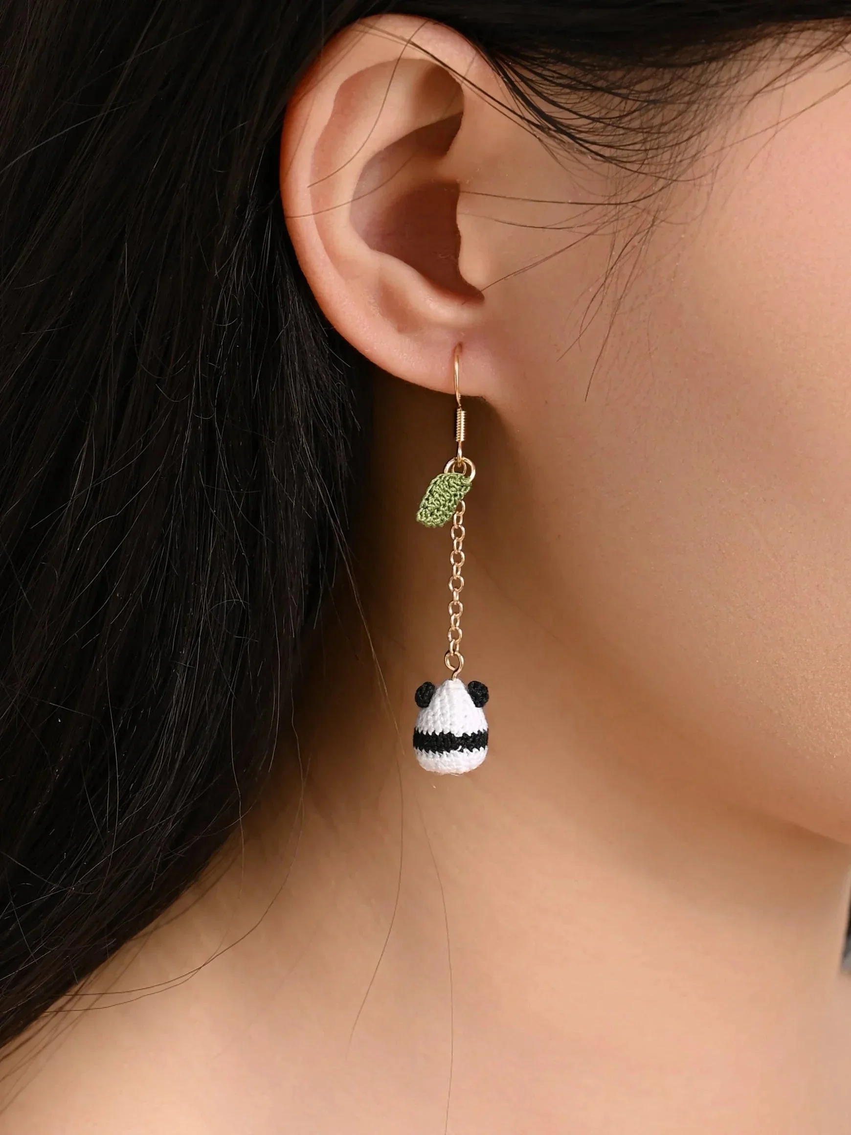 Chubby Panda Micro Crochet Earrings – Tiny Handmade Bears Too Cute to Resist - Image 3