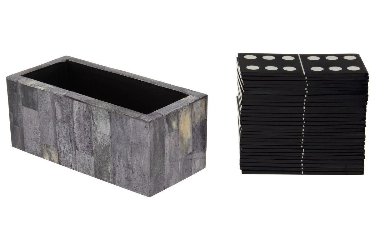 Churchill Games Grey Bone Domino Set with Black Dominoes - Image 3