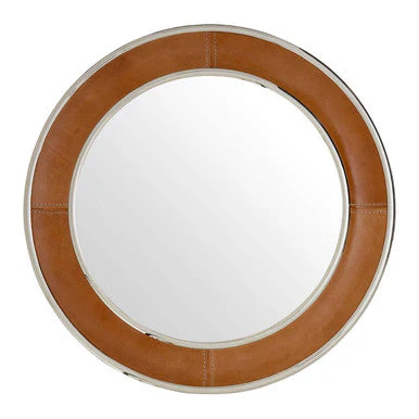 Churchill Tan Genuine Leather Round Wall Mirror - Image 2