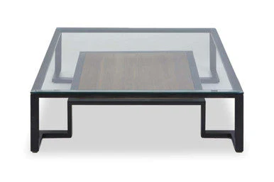Black Wooden Frame and Glass Top Coffee Table with Shelf, Cibo - Image 2