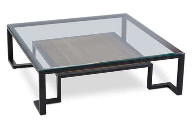 Black Wooden Frame and Glass Top Coffee Table with Shelf, Cibo - Image 4