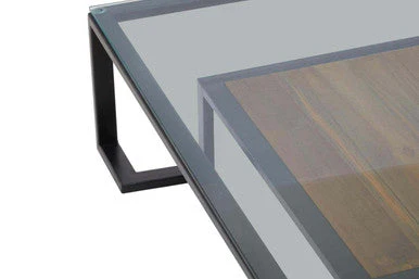 Black Wooden Frame and Glass Top Coffee Table with Shelf, Cibo - Image 6