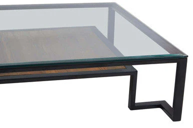 Black Wooden Frame and Glass Top Coffee Table with Shelf, Cibo - Image 7