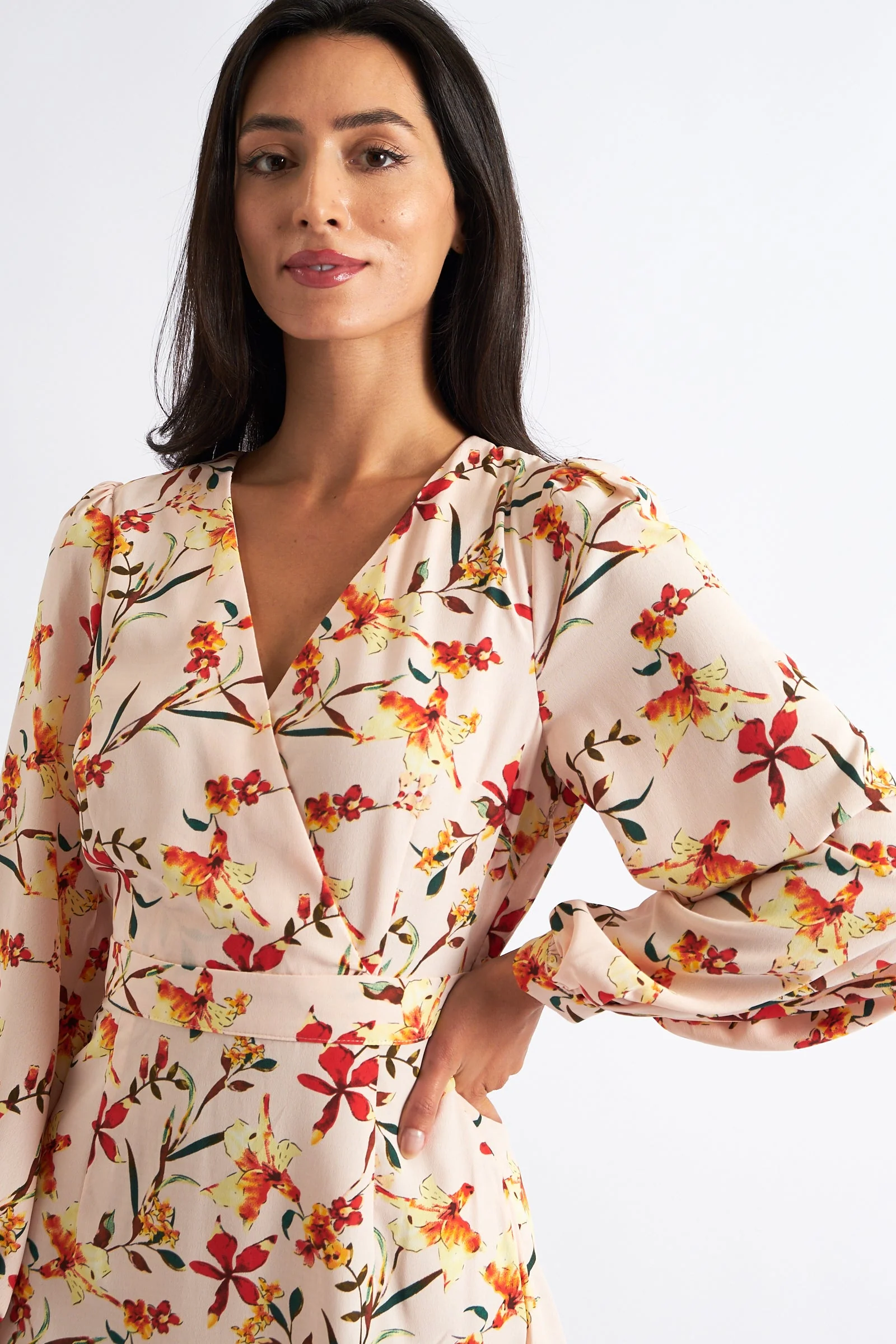 Cinnamon Flower Print Midi Wrap Dress - Image 3