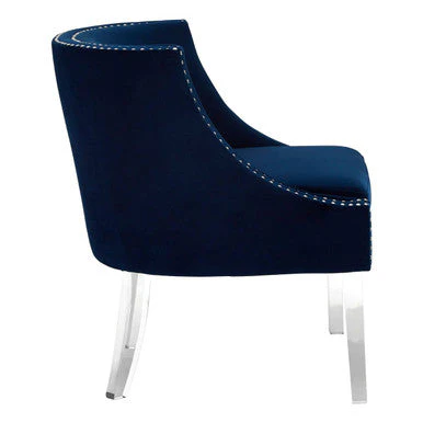 Clarence Navy Blue Velvet Chair with Acrylic Legs - Image 4