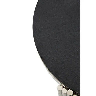 Black Granite Round Side Table with Silver Finish Fluted Effect Legs, Clarice - Image 4