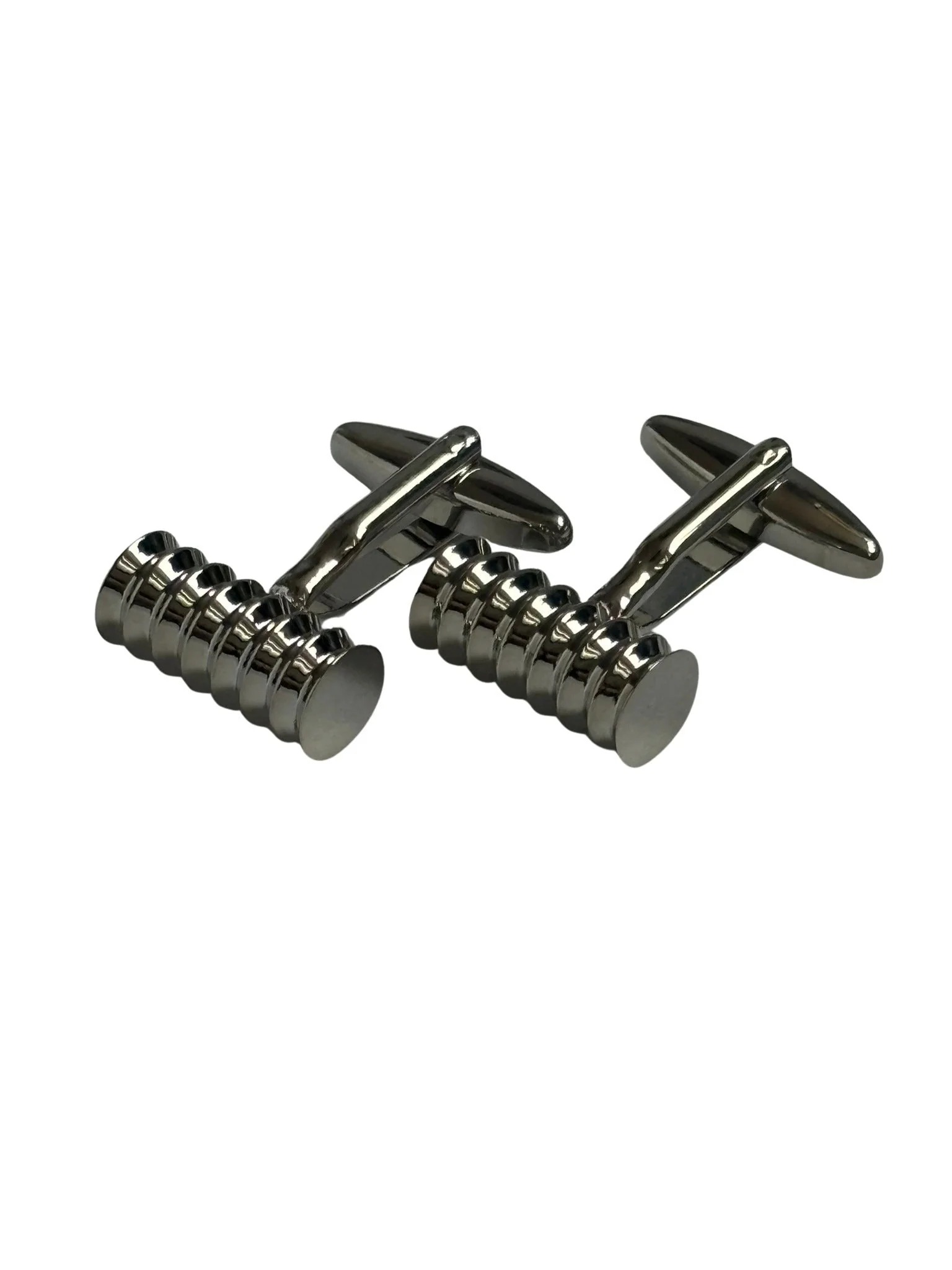 Classic silver cufflinks with a round ridged design