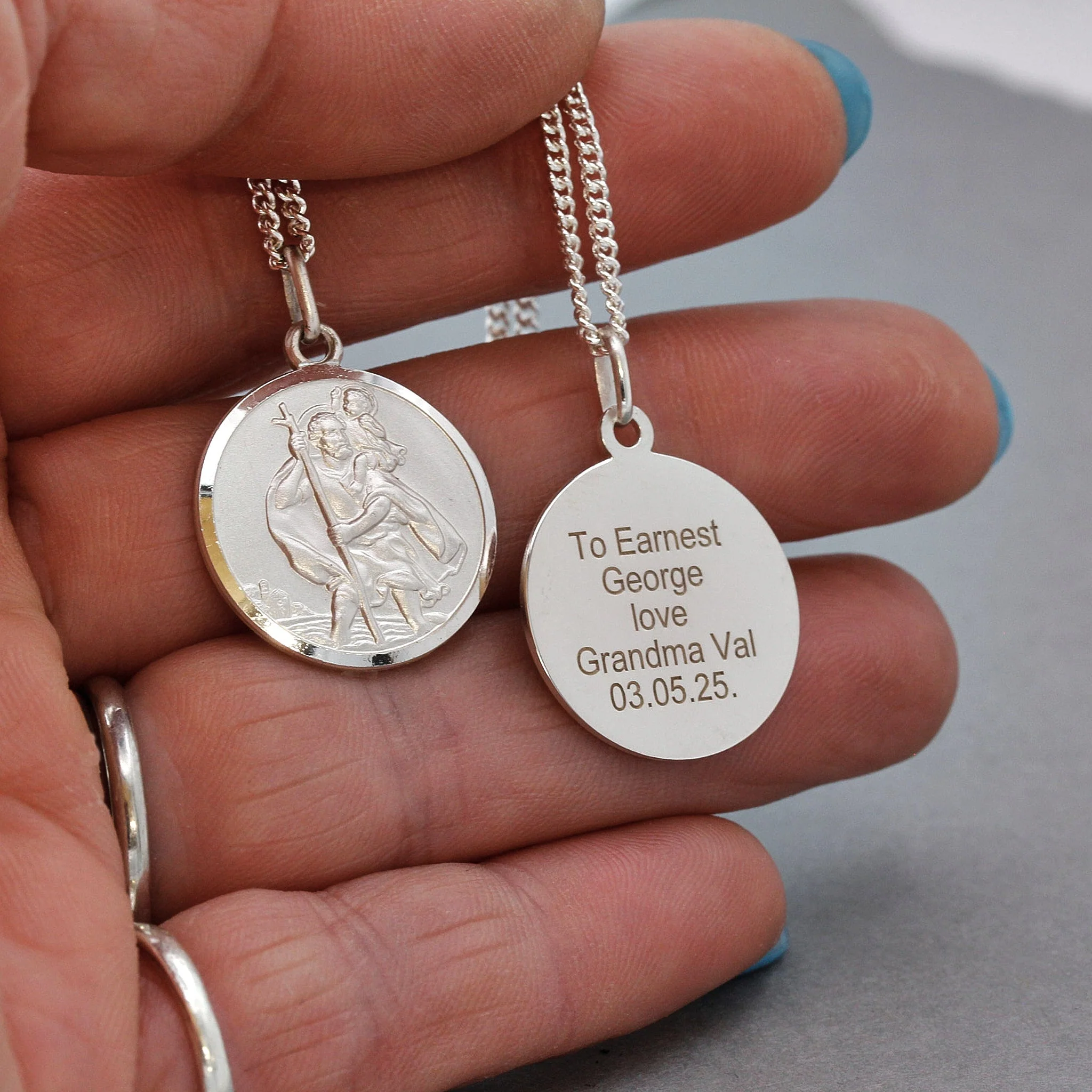 Classic St Christopher Necklace Sterling Silver 20mm - Image 6