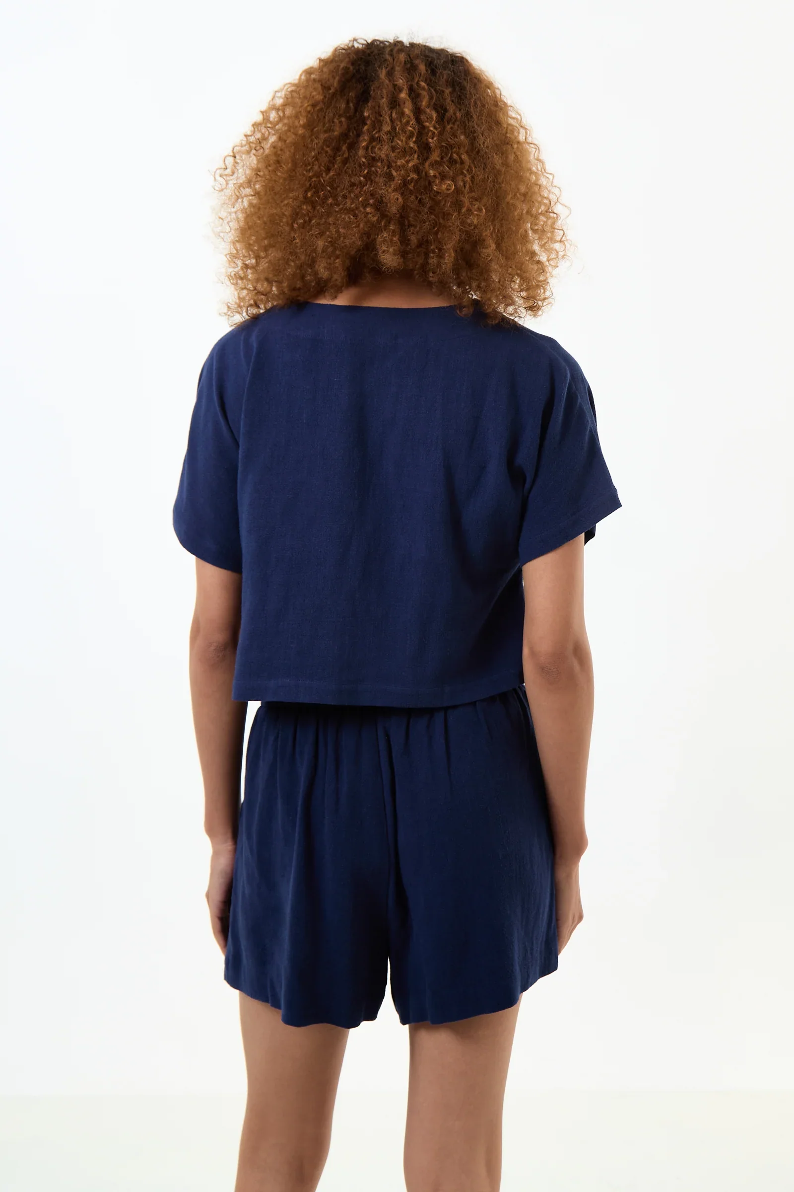 Cloe Linen Mix Waistcoat Top - Navy - Image 2