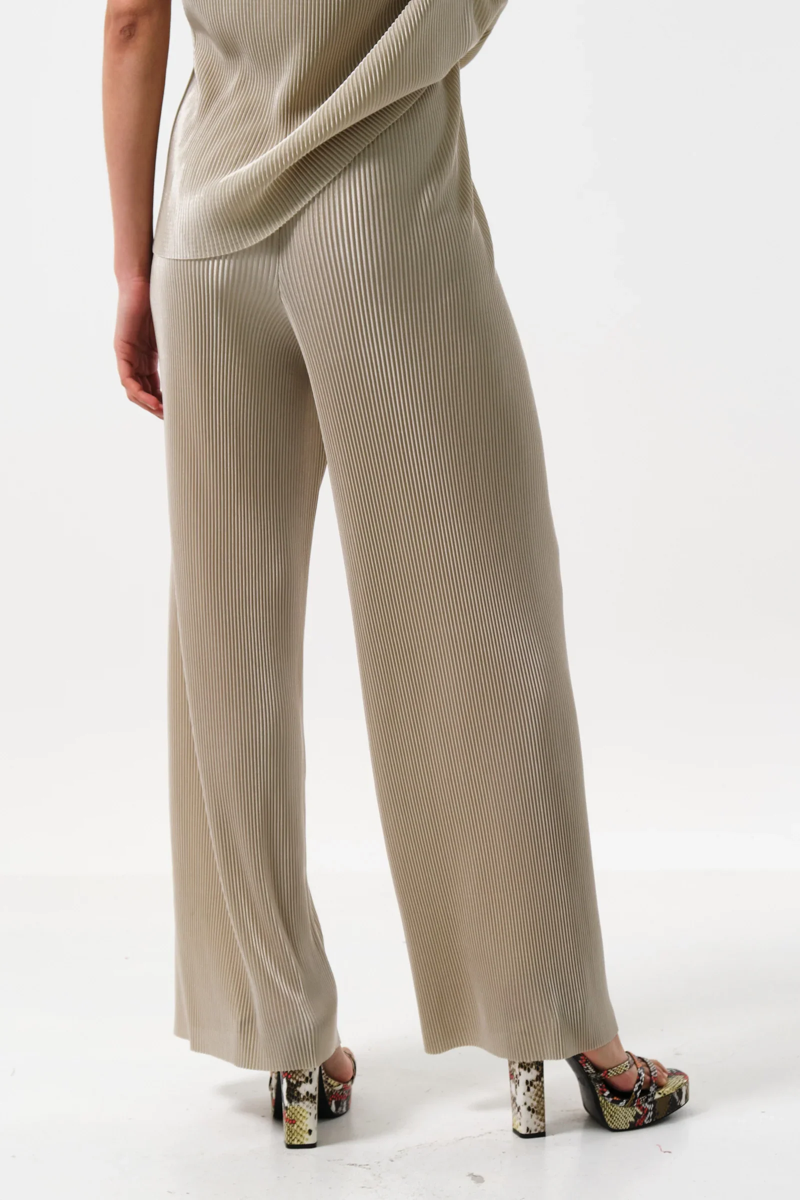 Clothide Pleated Wide Leg Trousers - Stone - Image 2
