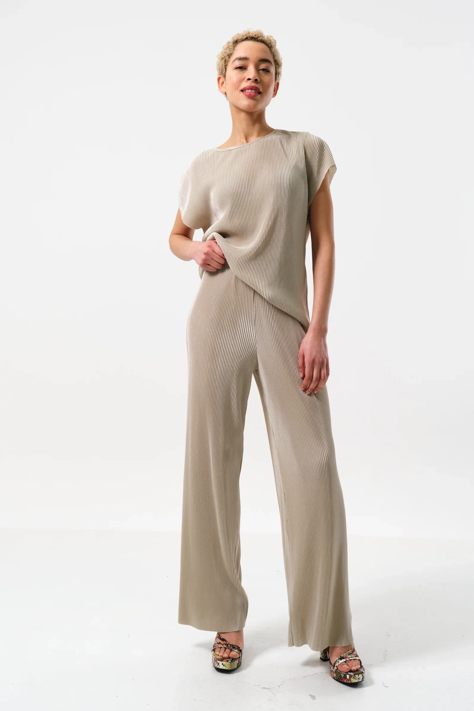 Clothide Pleated Wide Leg Trousers - Stone - Image 3