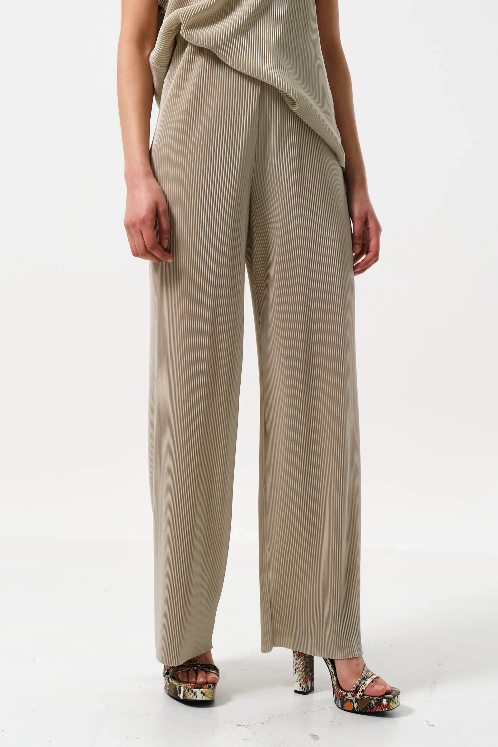 Clothide Pleated Wide Leg Trousers - Stone - Image 4