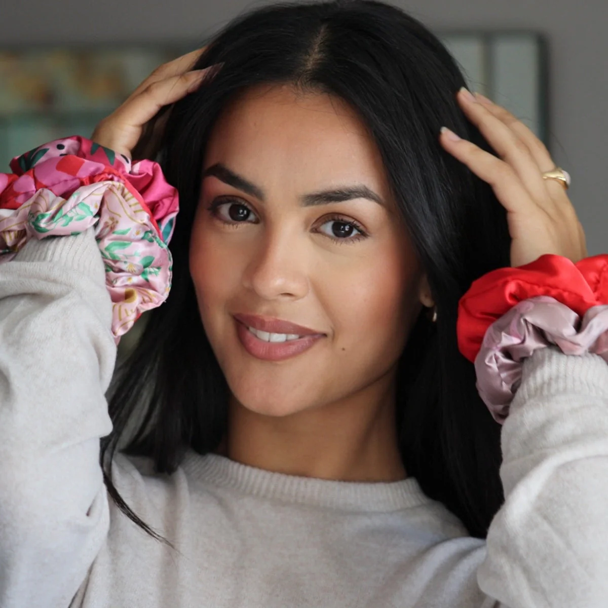 Cloud Satin Hair Scrunchie Set (set of 3) - Strawberry Leopard - Image 3