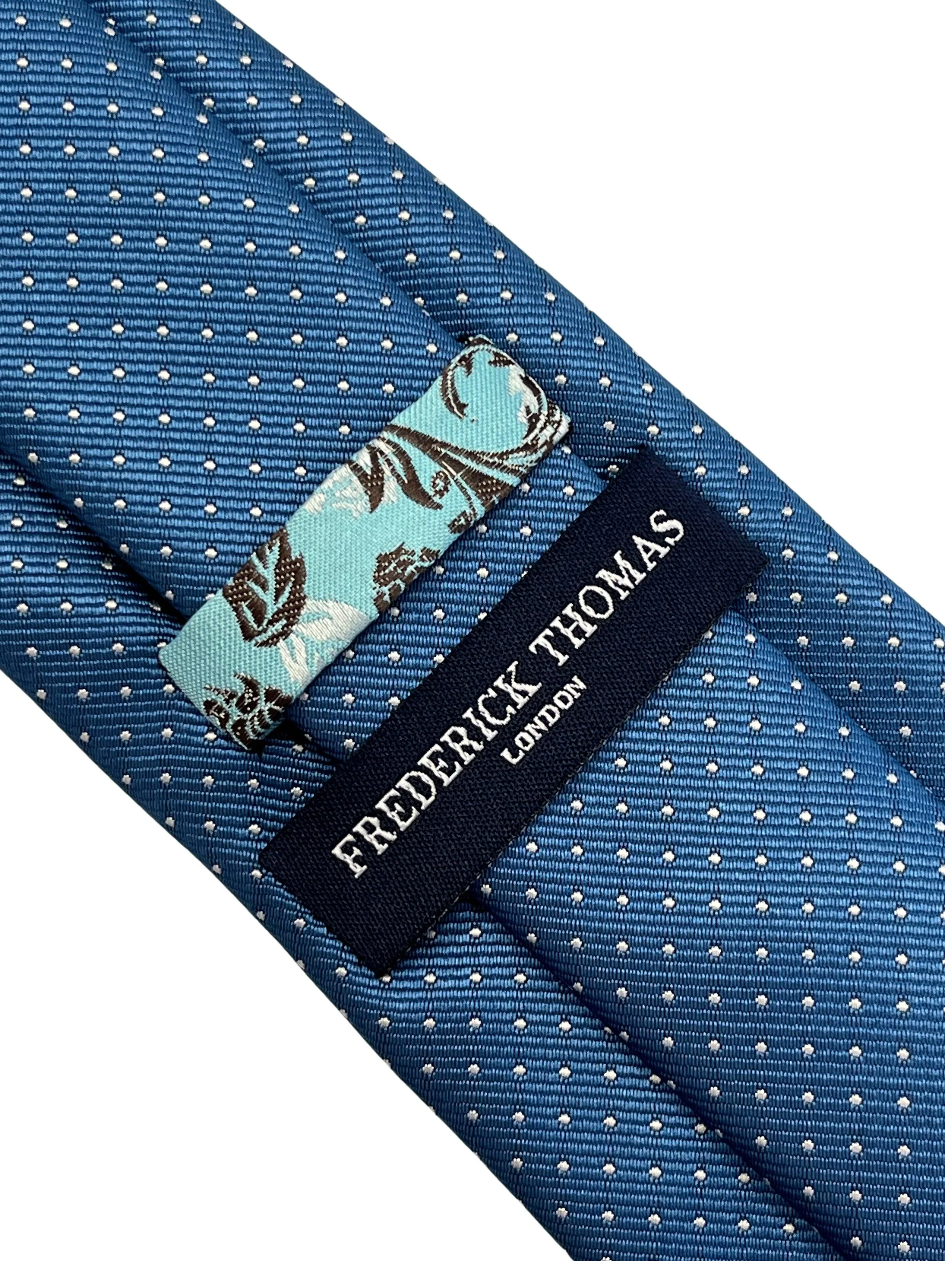 Cobalt, petrol blue, azure tie with white pin spot tie - Image 4