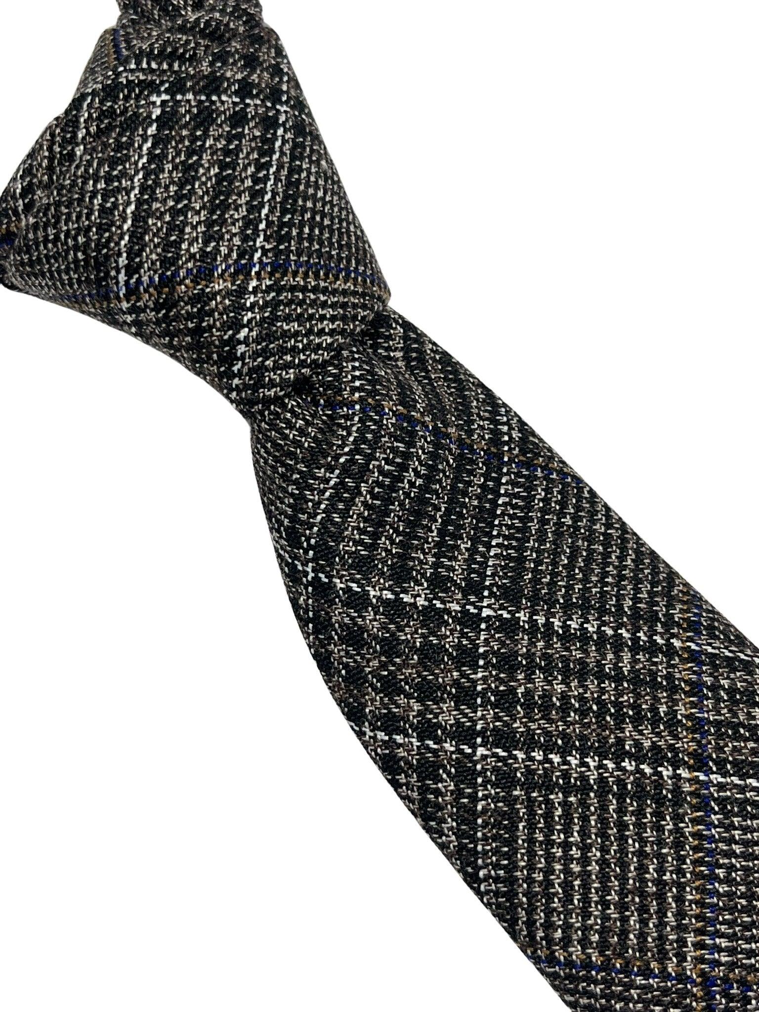 Coffee brown tweed wool check slim tie - Image 6