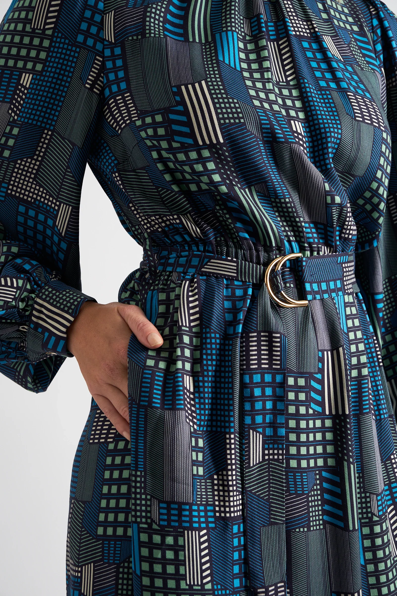 Collyn Geo City Print Long Sleeve Mini Dress - Image 5