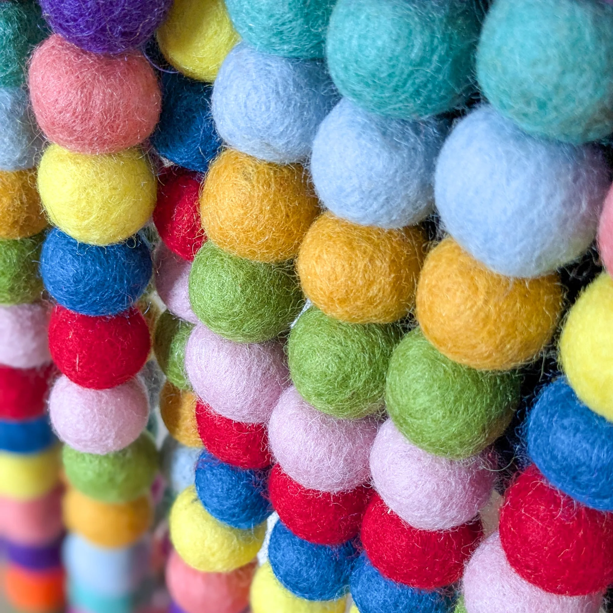 Colourful Felt Ball Garland, Fair Trade Eco Bunting Ethically Handmade in Nepal - Image 5