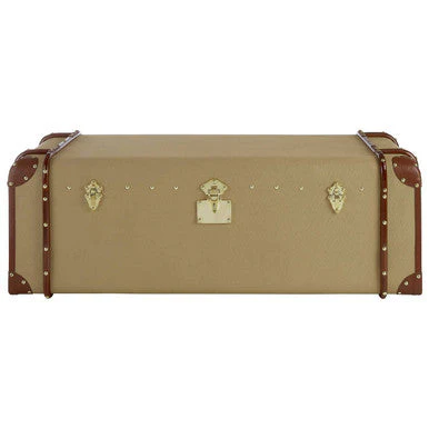 Mango Wood Canvas Trunk Coffee Table with Genuine Leather Detail, Columbus - Image 2