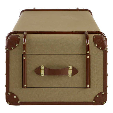 Mango Wood Canvas Trunk Coffee Table with Genuine Leather Detail, Columbus - Image 4