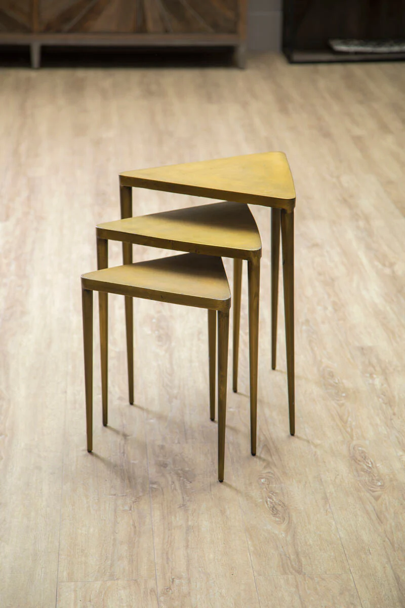 Gold Finish Snug Design Set of 3 Triangular Nesting Tables, Compo - Image 3