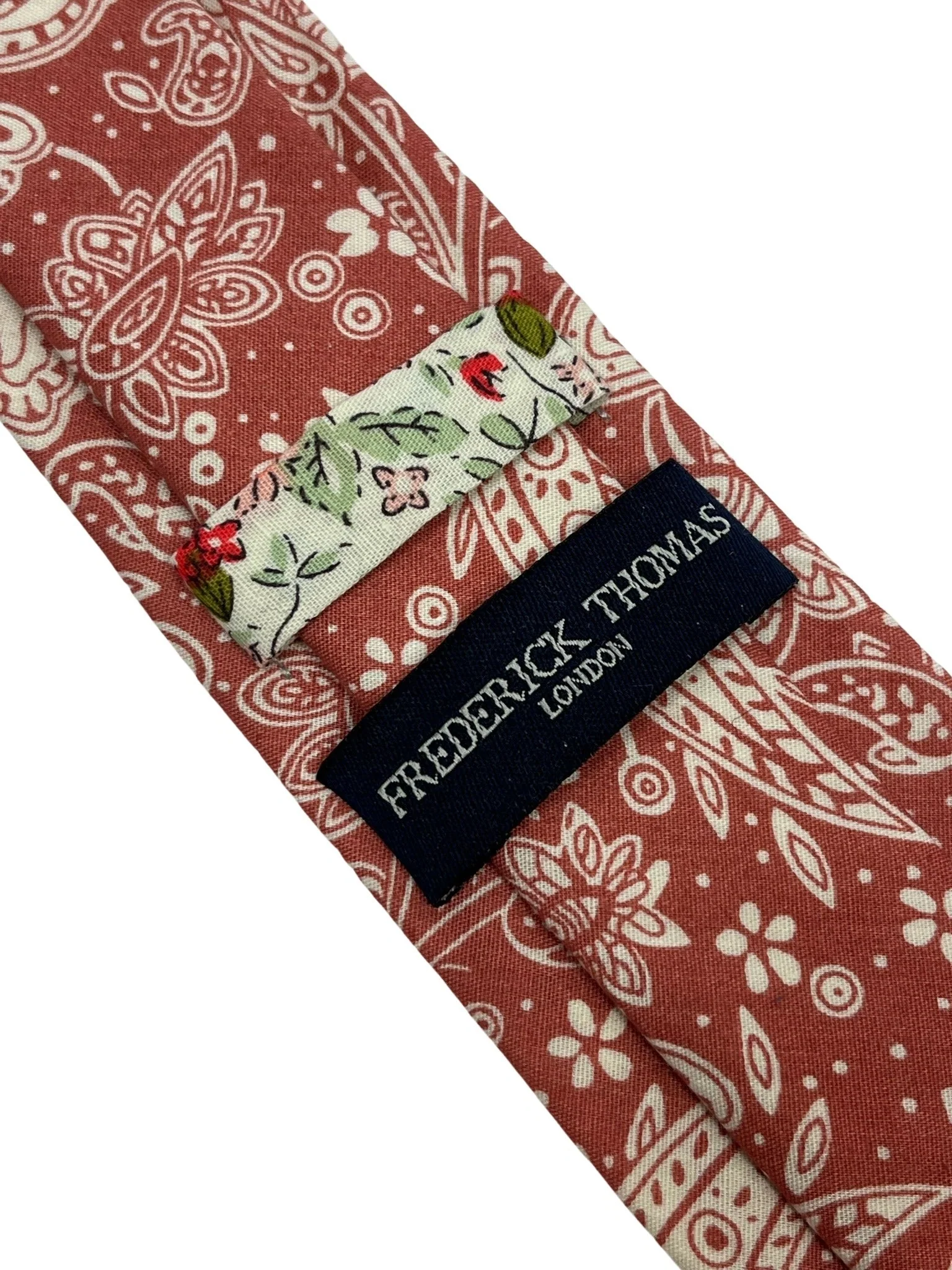 coral pink paisley mens cotton tie - Image 3