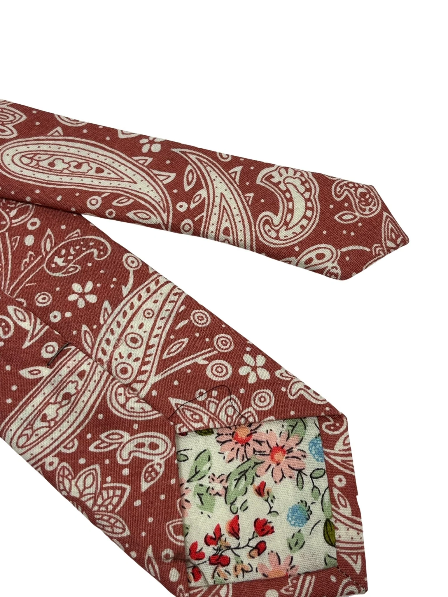 coral pink paisley mens cotton tie - Image 4