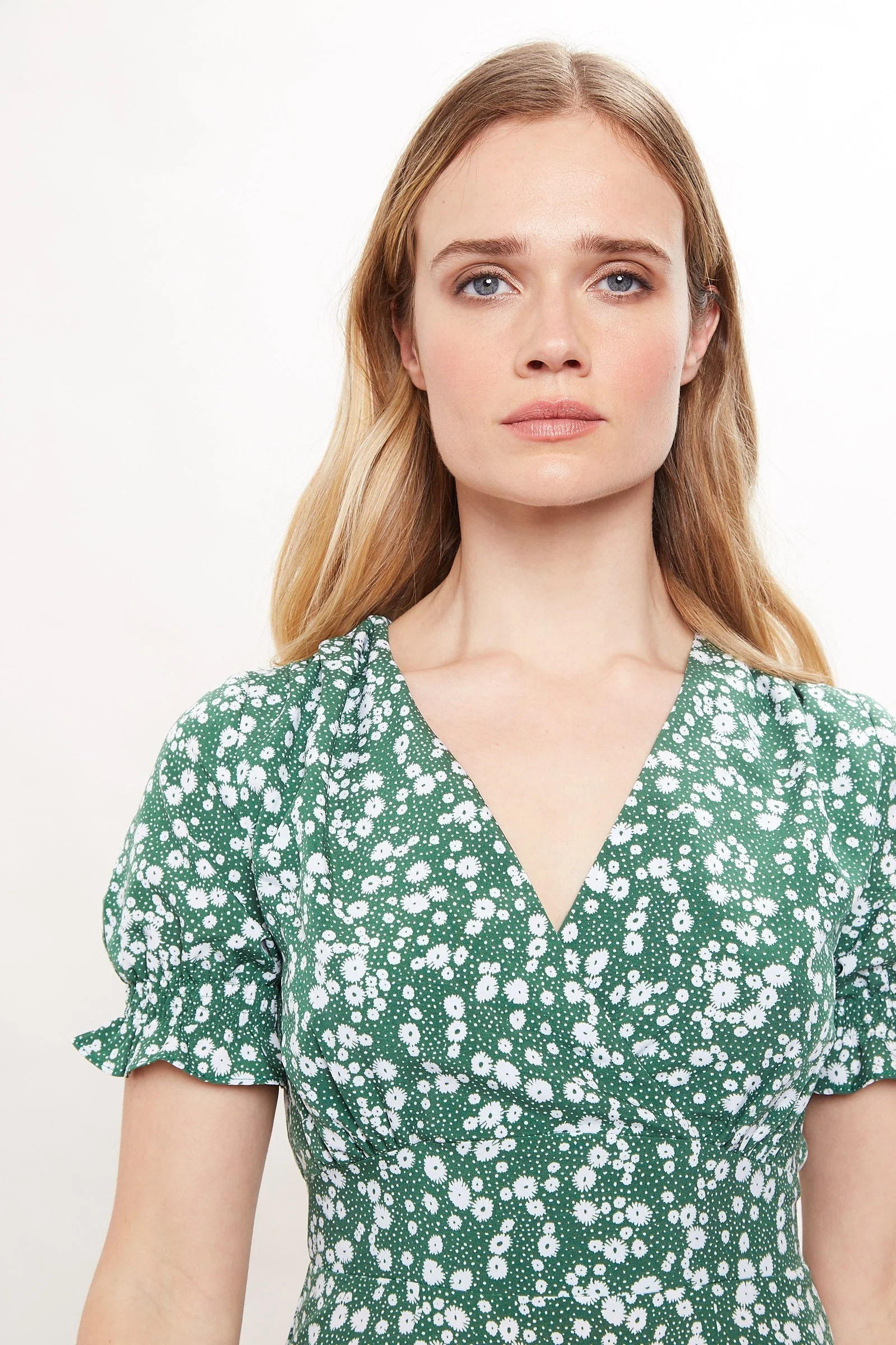 Corina Flower Dot Print Midi Tea Dress - Green - Image 3