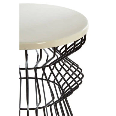 White Top Round Side Table with Black Iron Wire Curved Openwork Base, Corina - Image 6