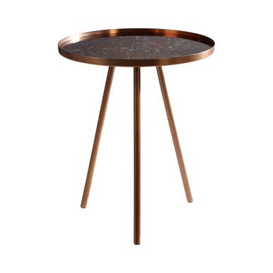 Matte Copper Weathered Side Table with Round Antique Glass Top and Splayed Legs, Corra - Image 2