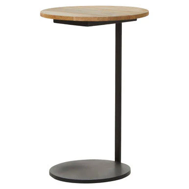 Natural Round Wooden Top C-Shaped Side Table Black Metal Base, Corra - Image 5