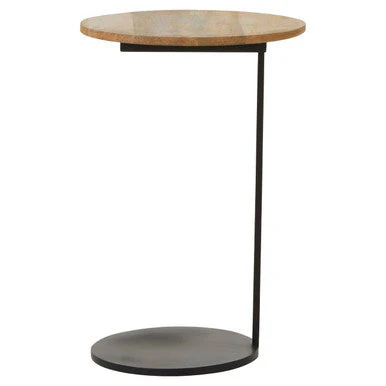 Natural Round Wooden Top C-Shaped Side Table Black Metal Base, Corra - Image 8