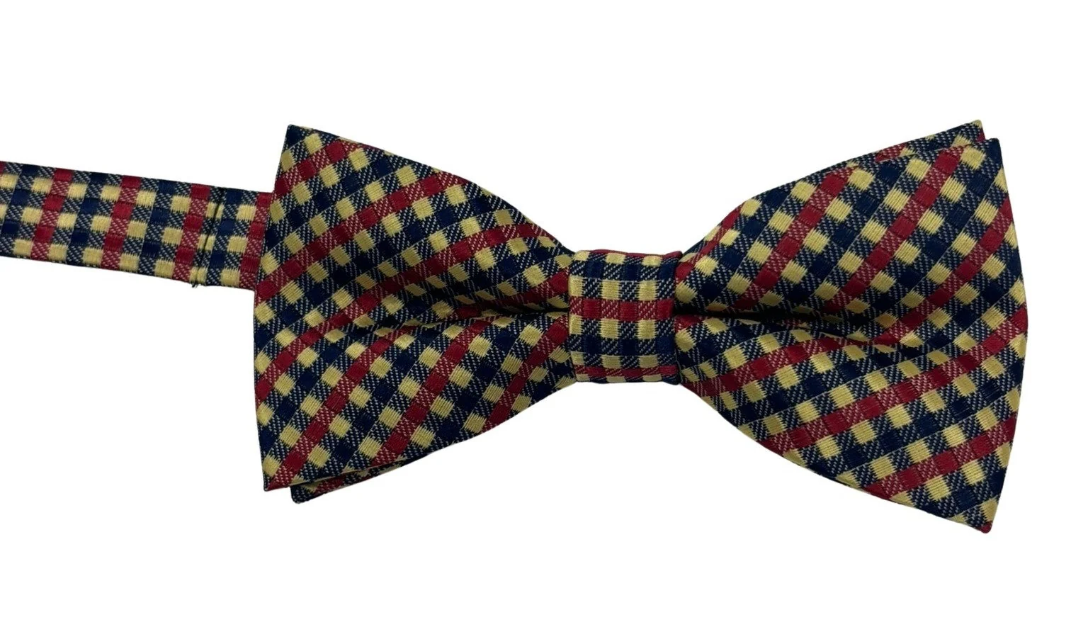 cream, blue & red gingham check design adult bow tie - Image 2