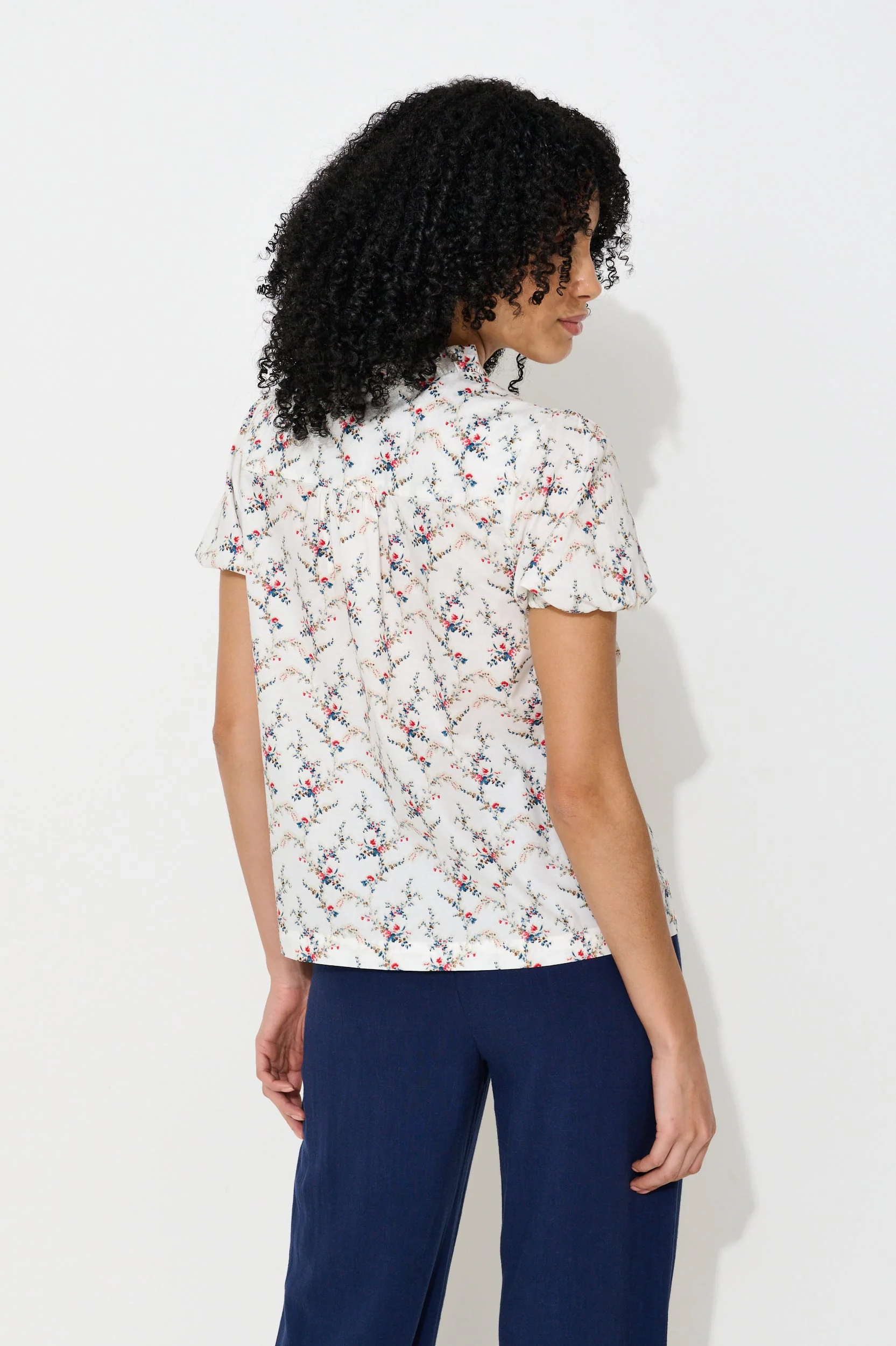 Cressida Regency Print Frill Trim V-Neck Blouse - Image 2