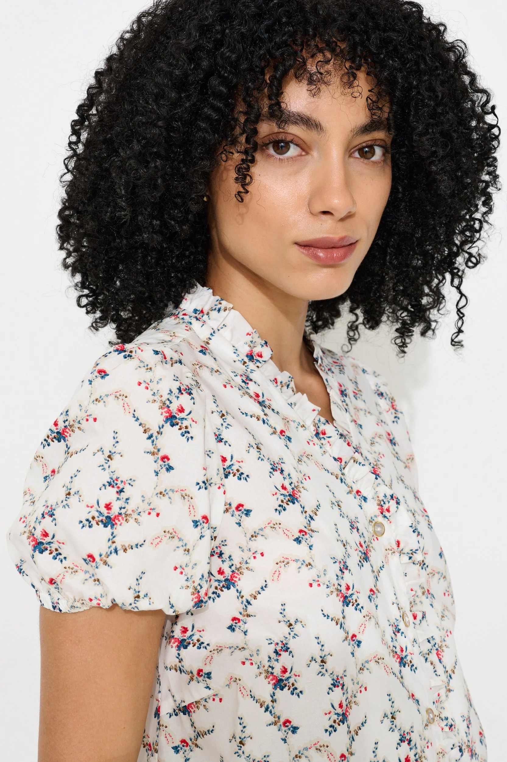 Cressida Regency Print Frill Trim V-Neck Blouse - Image 4