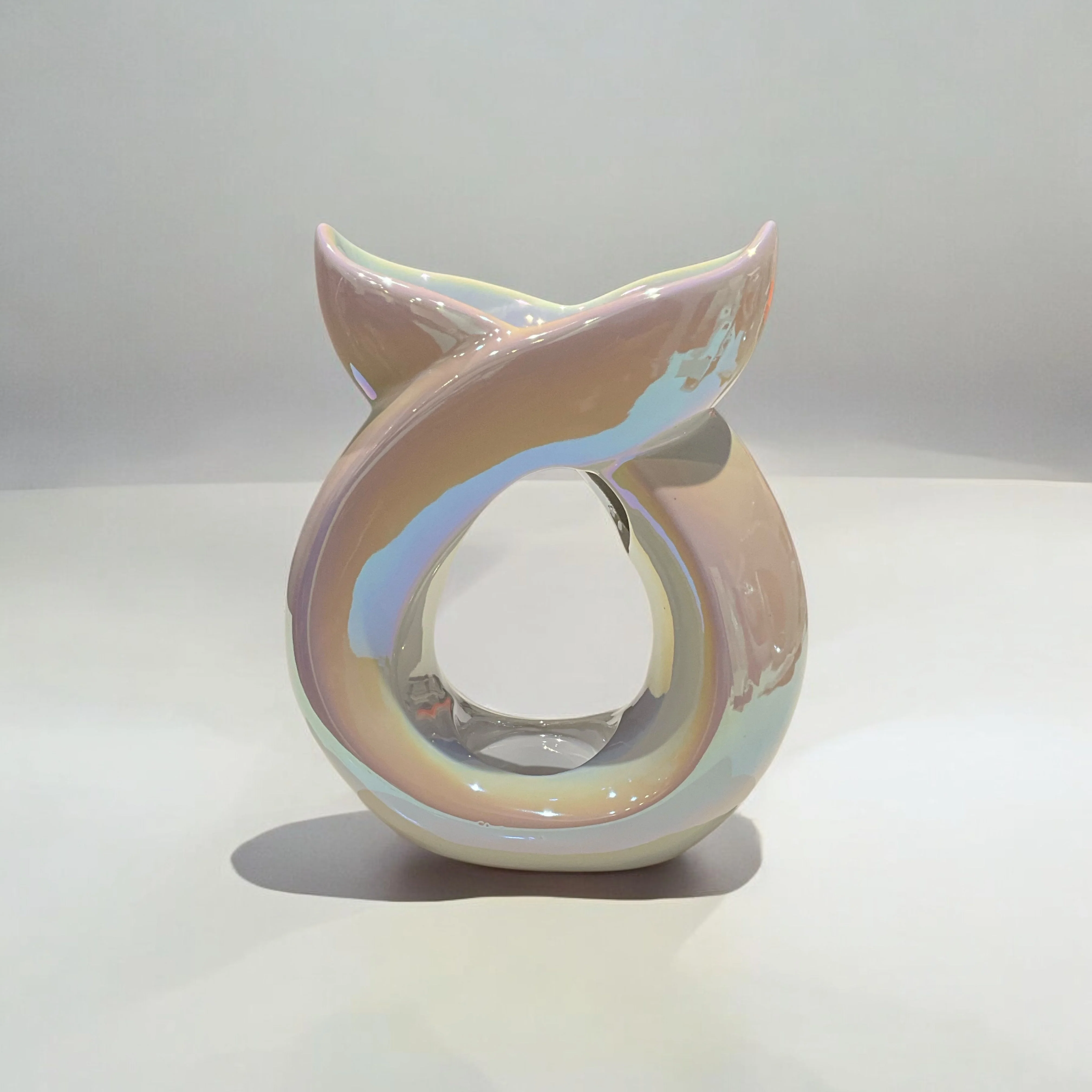 Crossover Ceramic Tea Light Wax Burner/Melter - White Iridescent - Image 2