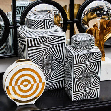 Curva Gold and White Ceramic Round Vase - Image 3