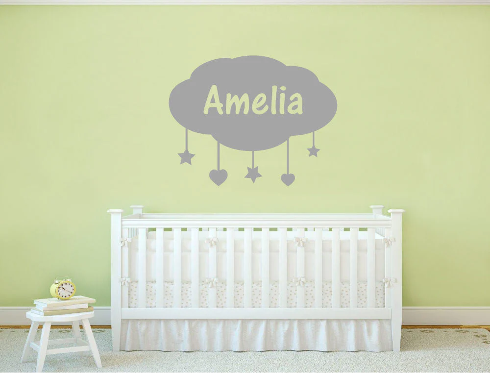 Cute Vinyl Name Sticker Cloud for Nursery - Image 3