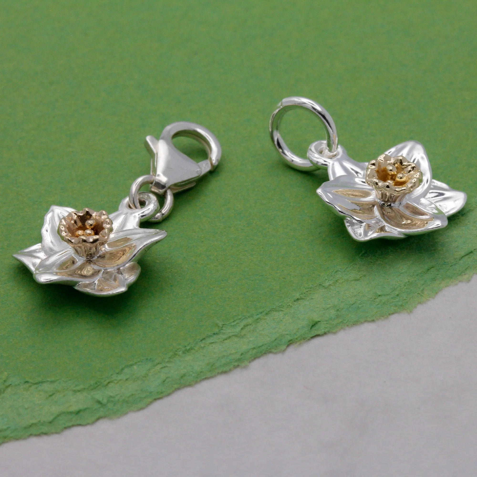 Daffodil Flower Silver & Solid Gold Charm - Image 4