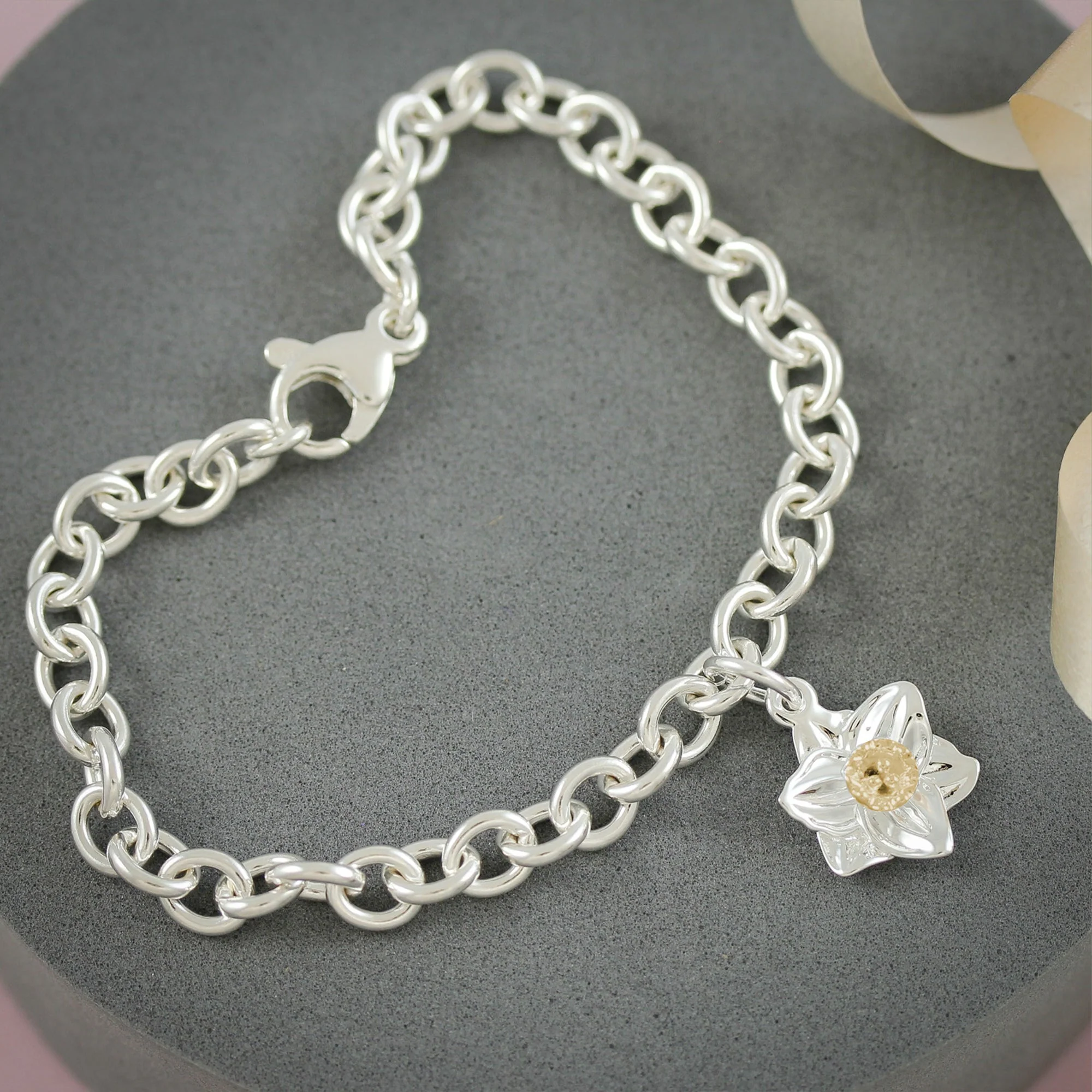 Daffodil Flower Silver & Solid Gold Charm - Image 9