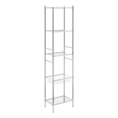 Dara 5 Tier Chrome Shelf Unit With Basket - Image 2