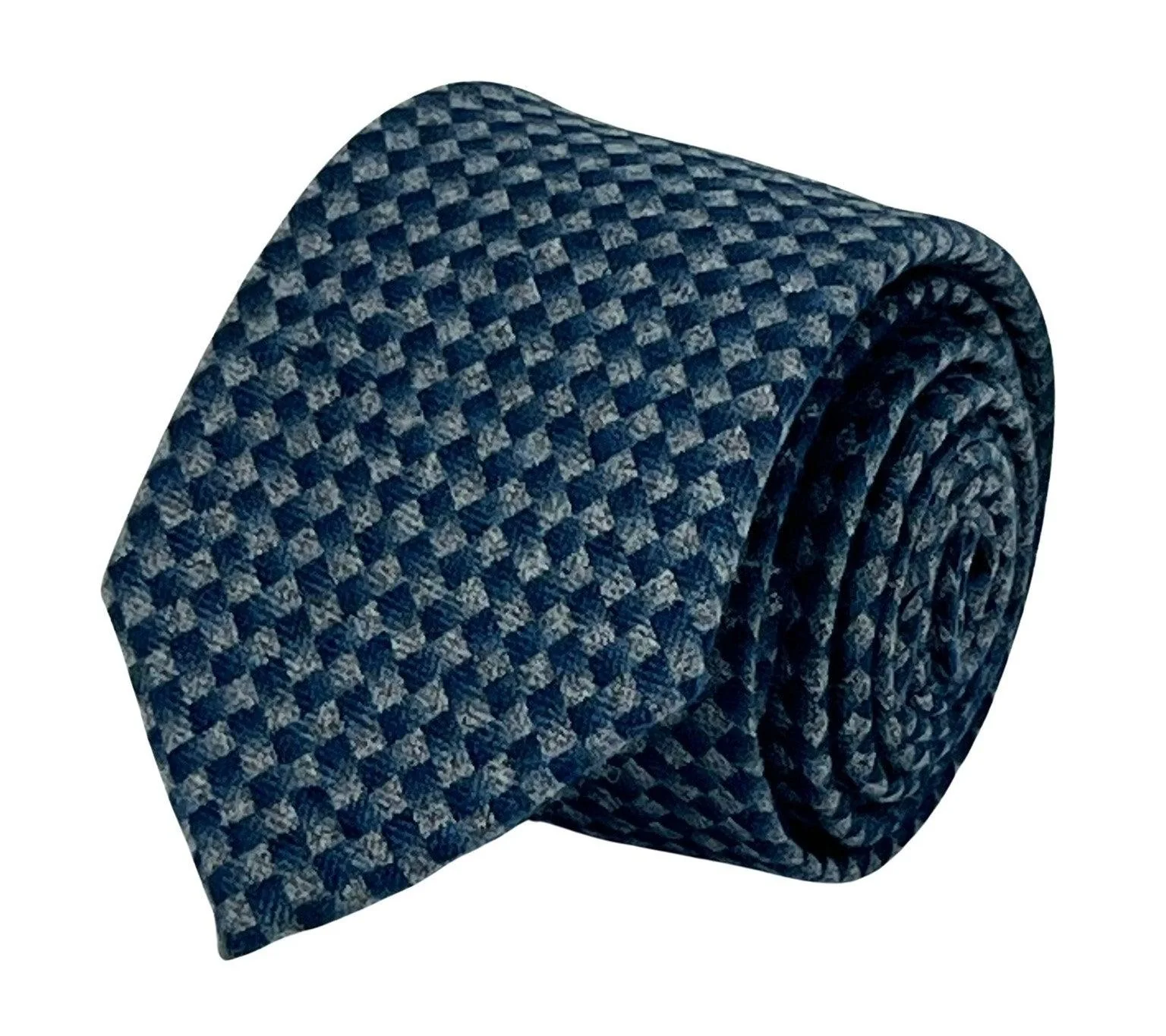 dark blue and grey tie with geometric pattern - Image 2