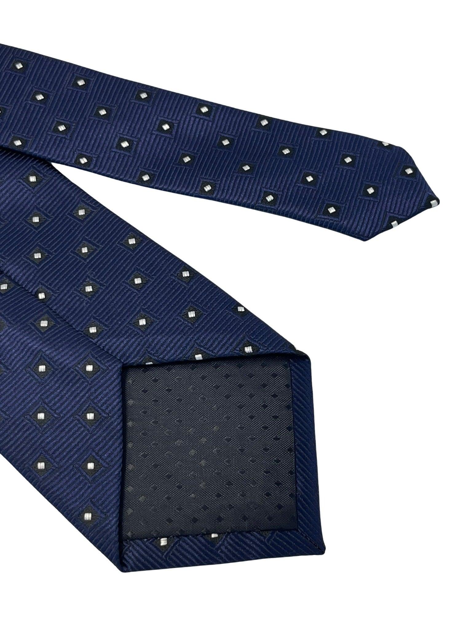 dark blue navy tie with geometric square design - Image 5