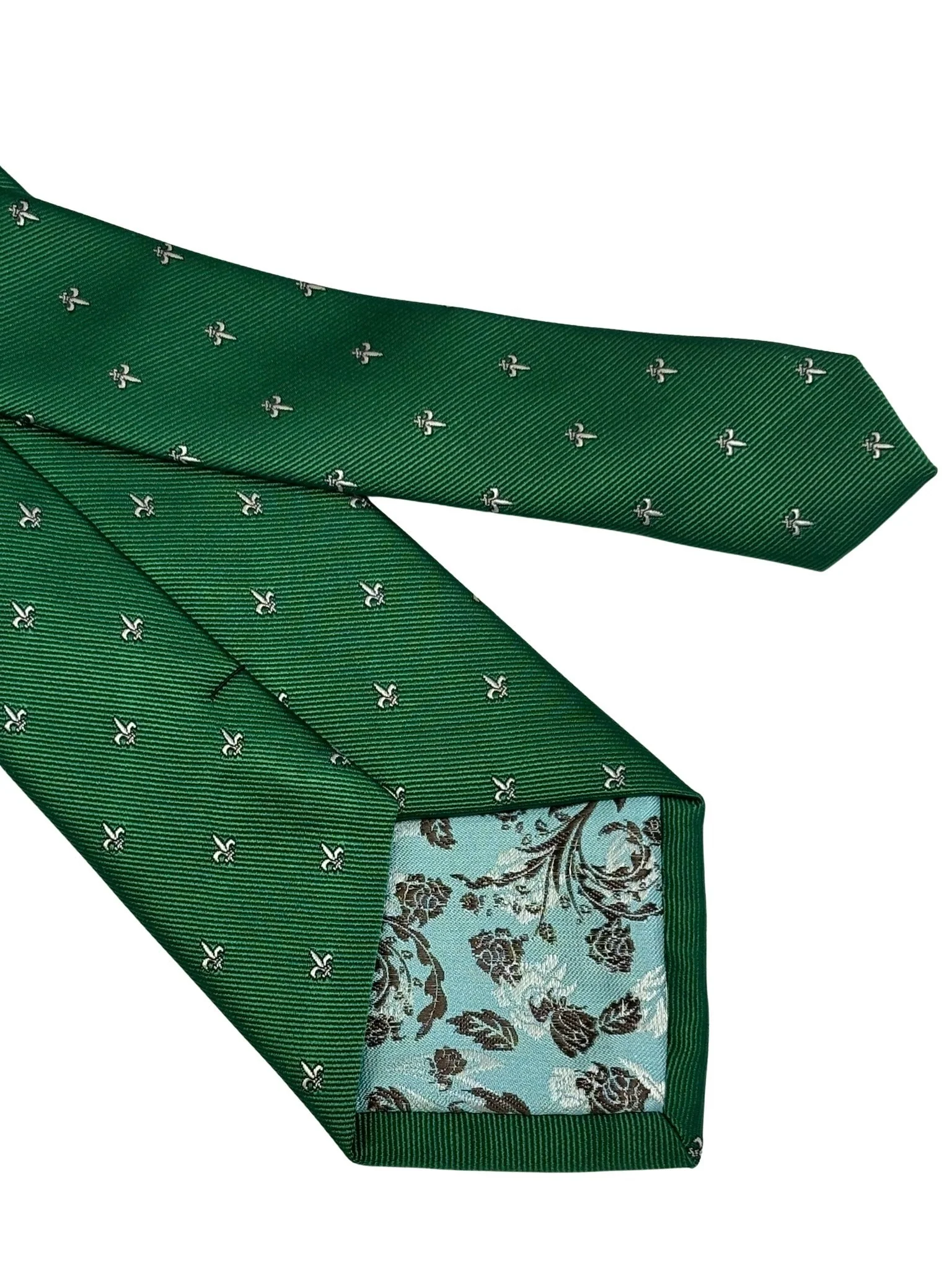 dark emerald forest green mens tie with fleur de lis lys design - Image 5
