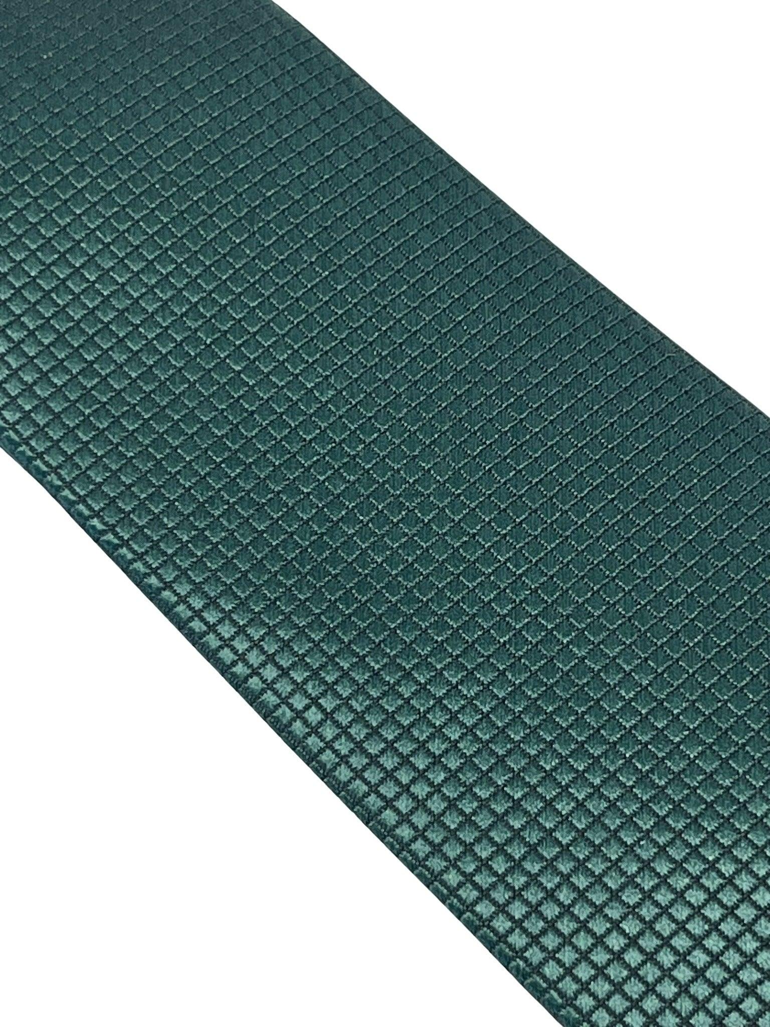 Dark forest pine green silky tie with subtle squared pattern - Image 3