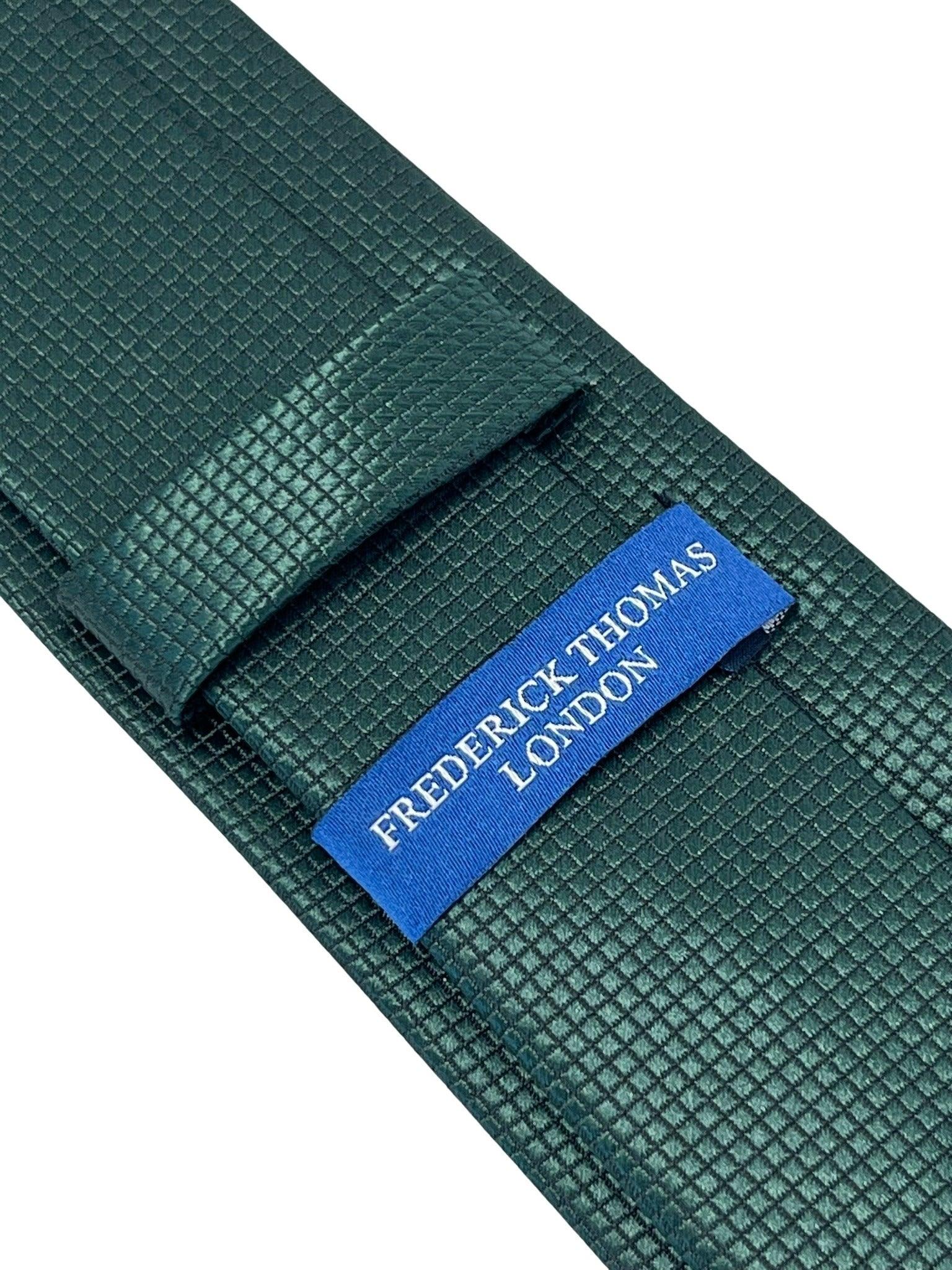 Dark forest pine green silky tie with subtle squared pattern - Image 4