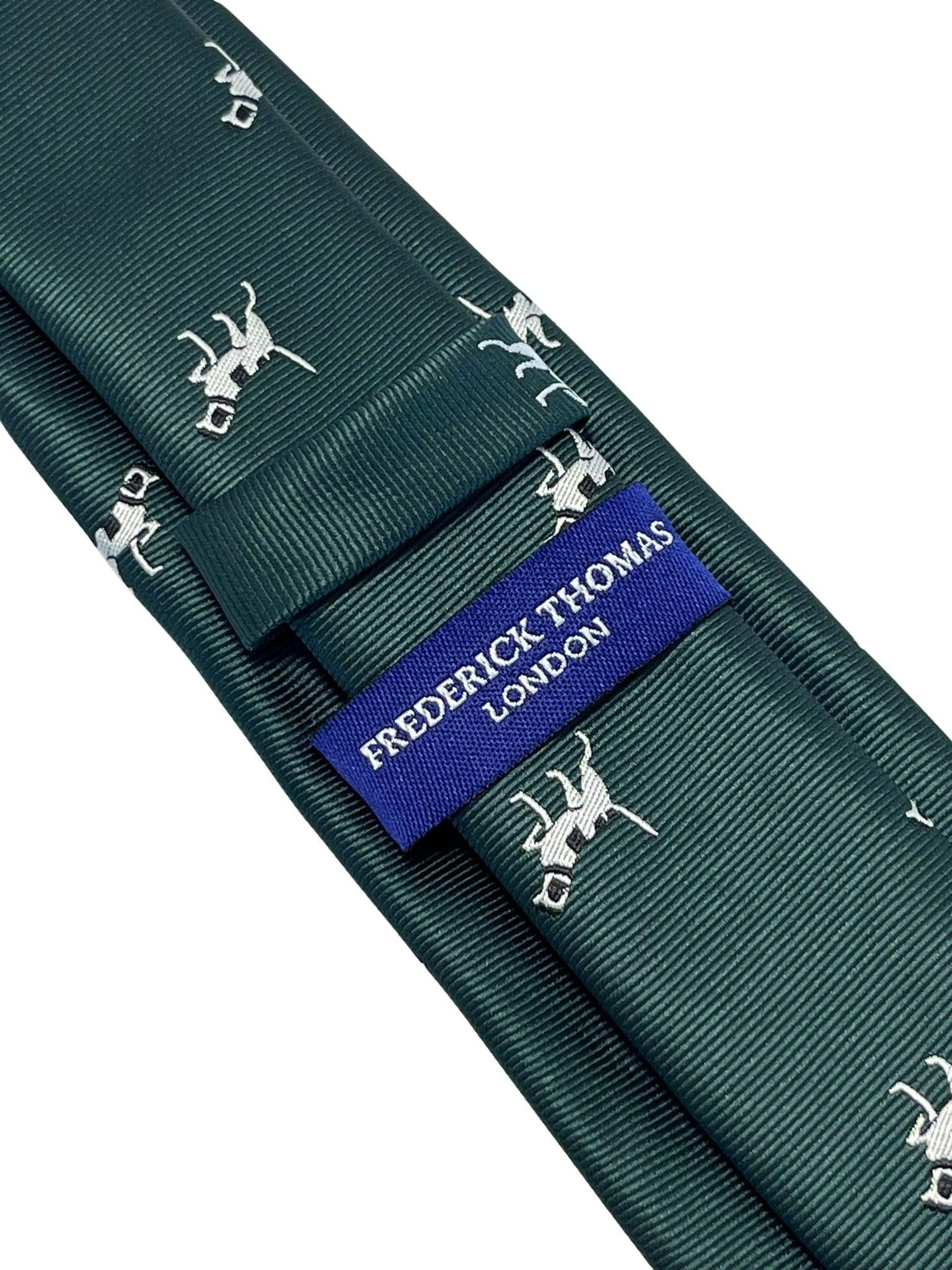 Dark forest racing green  tie with beagle bloodhound hunting gun dog design - Image 3